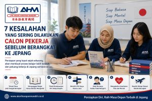 Calon siswa sedang belajar bahasa Jepang di kelas LPK Akari Harapan Mandiri sebagai persiapan bekerja di Jepang.
