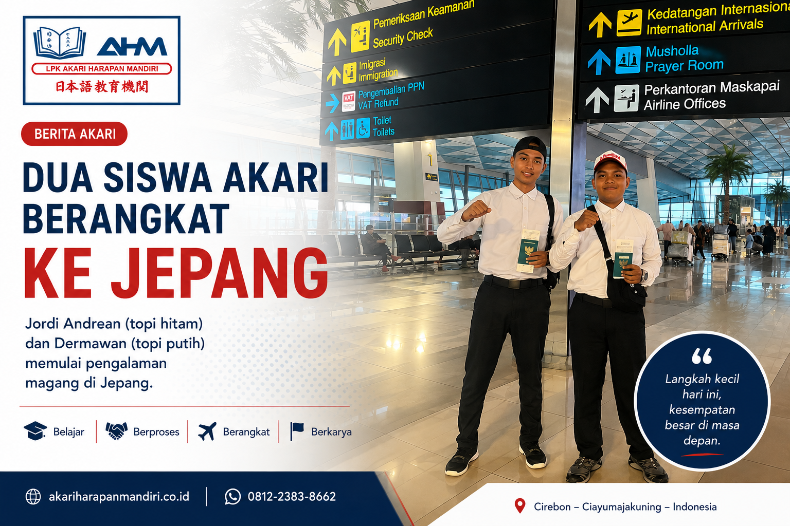 Jordi Andrean dan Dermawan siswa Akari Harapan Mandiri berangkat ke Jepang