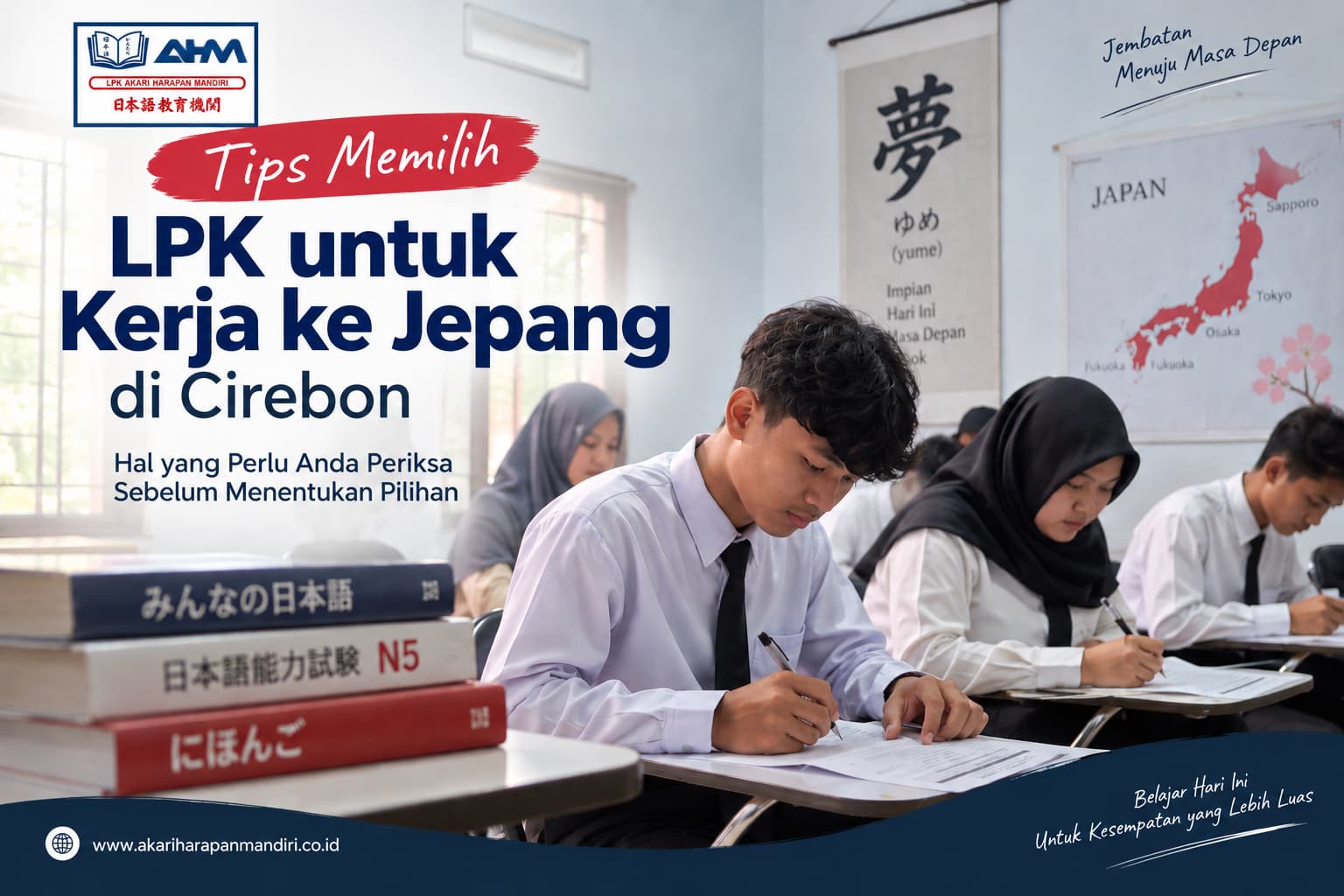 Ilustrasi persiapan calon peserta sebelum memilih LPK untuk belajar bahasa Jepang dan mempersiapkan program kerja atau Tokutei Ginou Jepang di Cirebon.